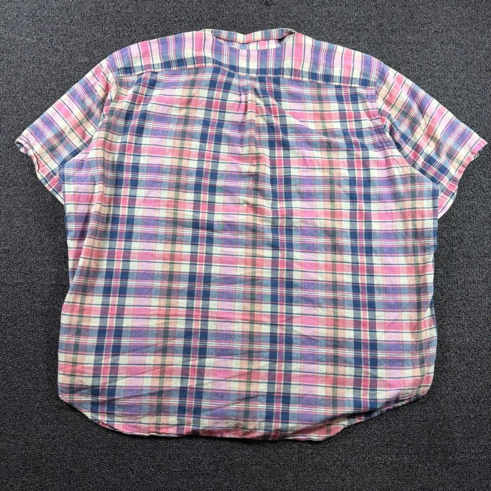 Polo Ralph Lauren Indian Madras Shirt Mens 3XB Pink Blue Plaid Short Sleeve Pony